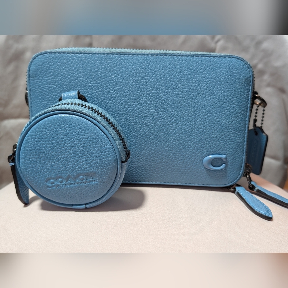 Coach Blue Leather Crossbody Bag and Coin Pouch